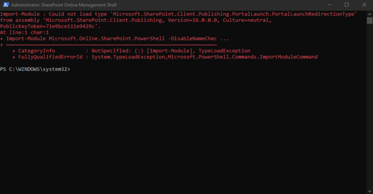 SharePoint Online Management Shell "Import-Module : Could not load type ...
